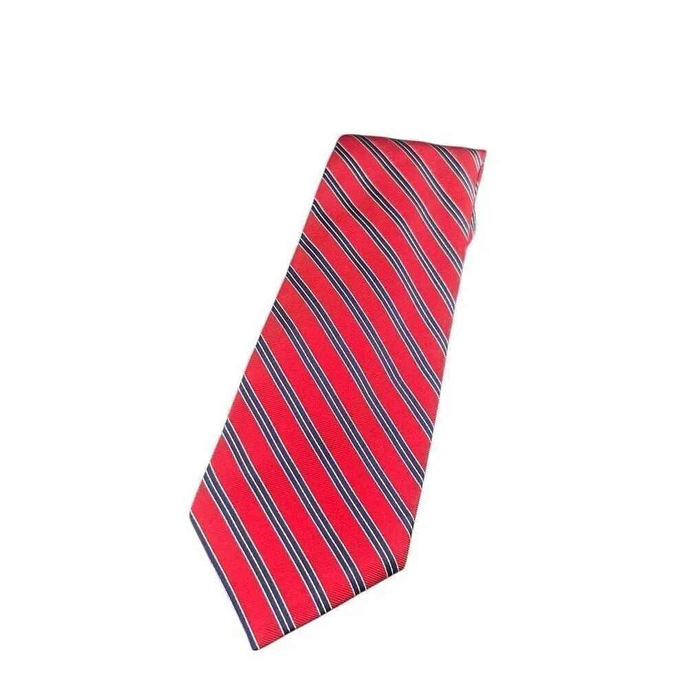 Daniel Cremieux Men's Tie White Red White Blue Stripes Hand Made Italy 100% Silk